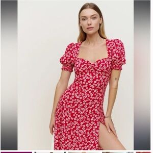 Reformation Red Floral Lucey Dress